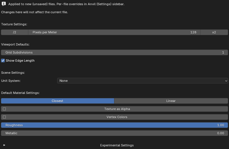 Anvil Texture Settings