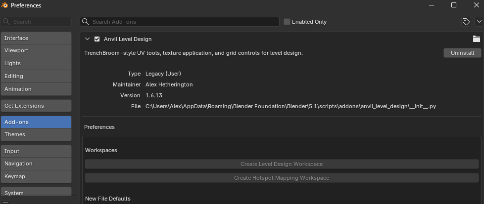 Anvil Texture Settings