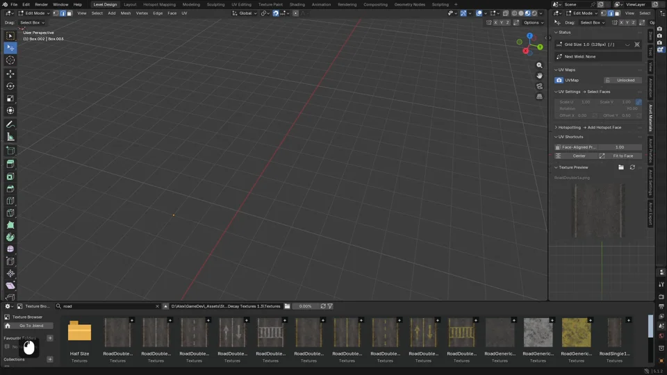 Curved road geometry with aligned road texture