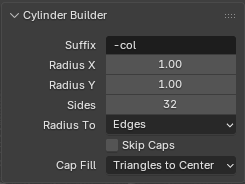 Cylinder Builder options