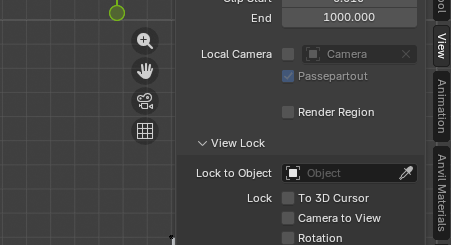 Blender View sidebar showing the View Lock rotation setting