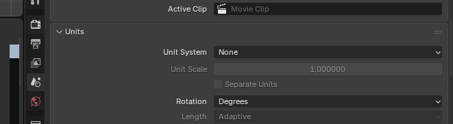 Blender scene properties Units panel with Unit System set to None