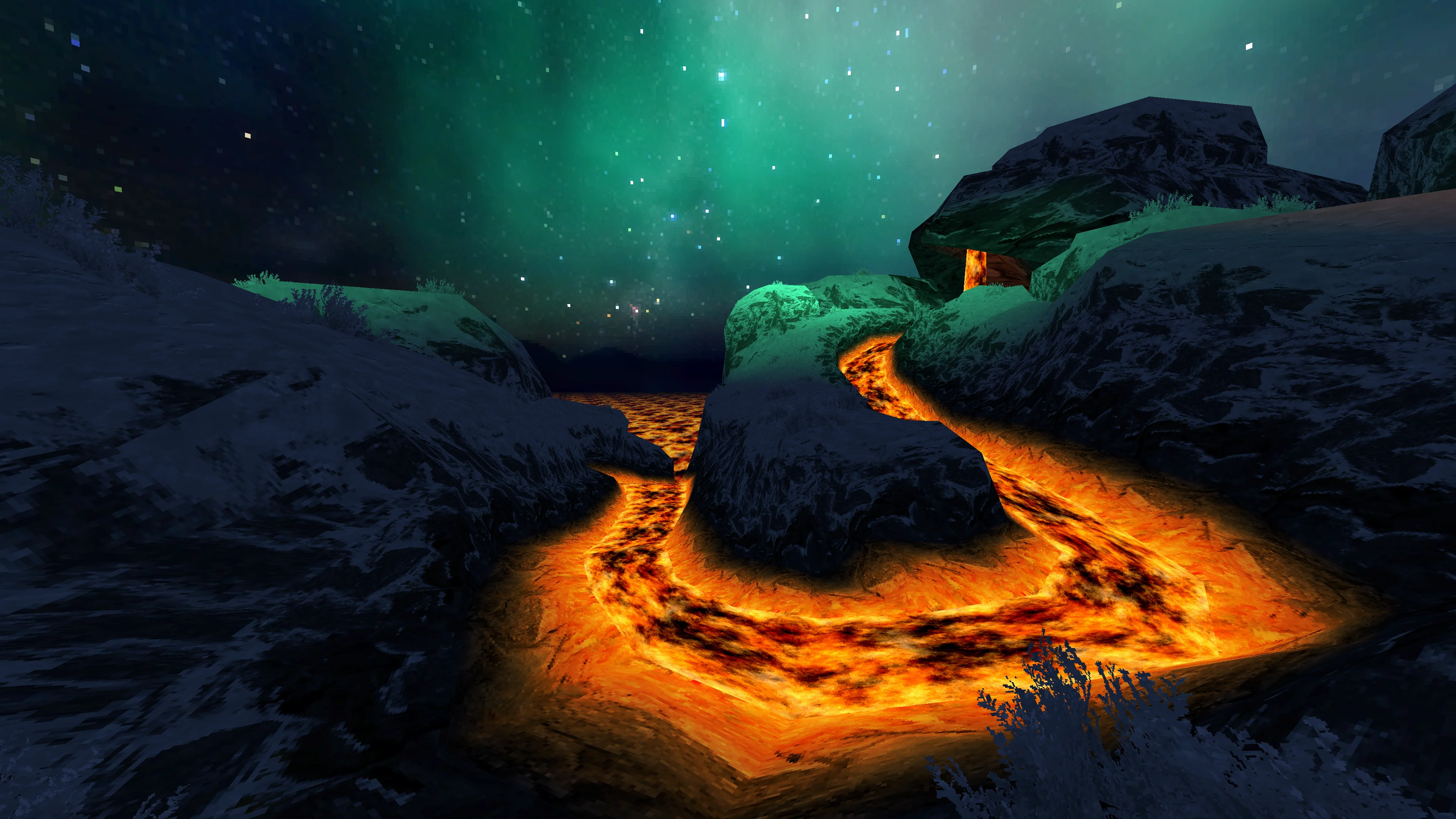 A low-poly snowy lava landscape by Cardboard Satelite.