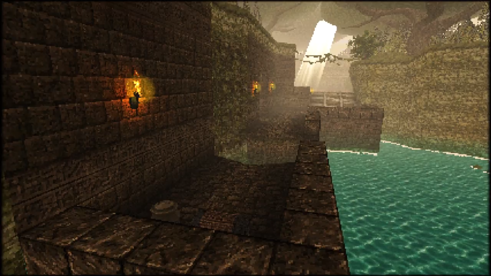 A pixel-art style stone waterside level by Hennejoe.