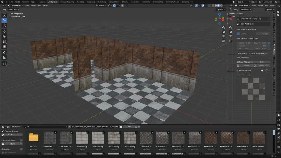 Comparison of Visible Select and Blender's default selection on a textured interior mesh